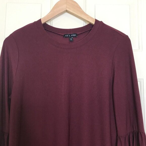 AS U WISH Womens Size M‎ Shift Dress Slip On Balloon Sleeve Straight Wine Maroon - Picture 4 of 9